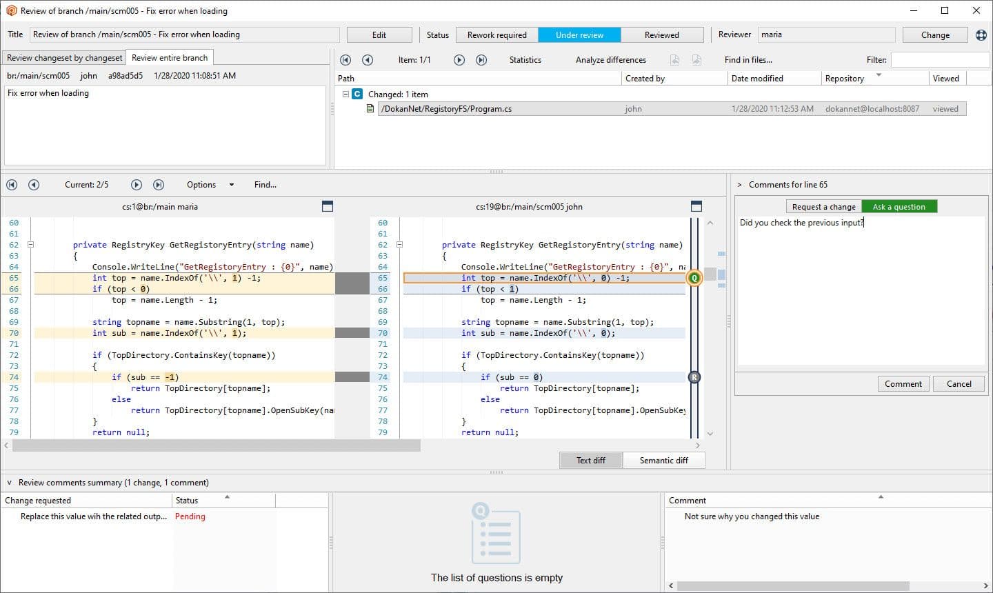 Обзоры кода Plastic SCM включены в GUI.